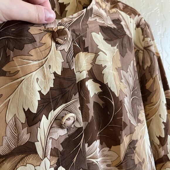 Henri Bendel 100% Silk Neutral Leaves Drape Long Cardigan Jacket Topper S - Picture 3 of 6